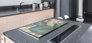 BIG KITCHEN BOARD & Induction Cooktop Cover – Glass Pastry Board – SINGLE: 80 x 52 cm (31,5” x 20,47”); DOUBLE: 40 x 52 cm (15,75” x 20,47”); DD41 Tropical Leaves Series: Romantic monstera pattern