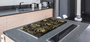 BIG KITCHEN BOARD & Induction Cooktop Cover – Glass Pastry Board – SINGLE: 80 x 52 cm (31,5” x 20,47”); DOUBLE: 40 x 52 cm (15,75” x 20,47”); DD41 Tropical Leaves Series: Exotic vintage