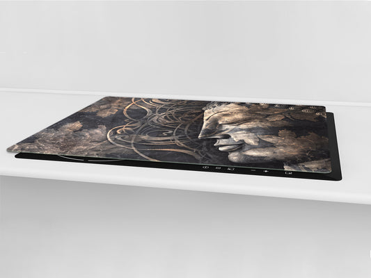 ENORMOUS  Tempered GLASS Chopping Board - Induction Cooktop Cover – SINGLE: 80 x 52 cm; DOUBLE: 40 x 52 cm; DD43 Abstract Graphics Series: Buddha digital art