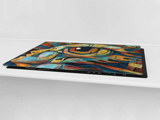 GIGANTIC CUTTING BOARD and Cooktop Cover - Glass Kitchen Board; SINGLE: 80 x 52 cm (31,5” x 20,47”); DOUBLE: 40 x 52 cm (15,75” x 20,47”); DD42 Paintings Series: Inner eye