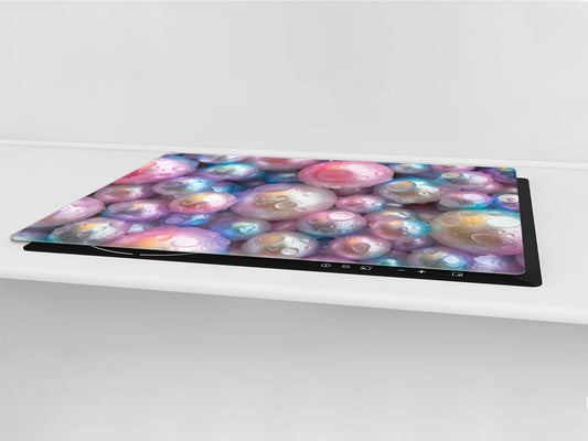UNIQUE Tempered GLASS Kitchen Board – Impact & Scratch Resistant Cooktop cover – SINGLE: 80 x 52 cm; DOUBLE: 40 x 52 cm; DD39 Colourful Variety Series: Shiny pearls 1