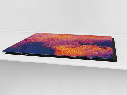 GIGANTIC CUTTING BOARD and Cooktop Cover - Glass Kitchen Board; SINGLE: 80 x 52 cm (31,5” x 20,47”); DOUBLE: 40 x 52 cm (15,75” x 20,47”); DD42 Paintings Series: Impressionist sky 1