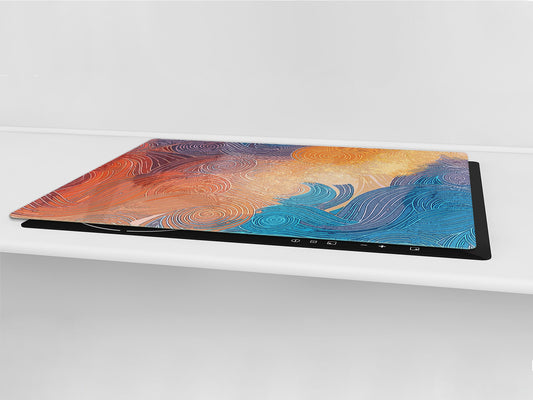 GIGANTIC CUTTING BOARD and Cooktop Cover - Glass Kitchen Board; SINGLE: 80 x 52 cm (31,5” x 20,47”); DOUBLE: 40 x 52 cm (15,75” x 20,47”); DD42 Paintings Series: Impressionist sky 2