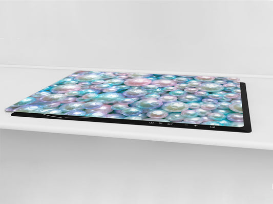 UNIQUE Tempered GLASS Kitchen Board – Impact & Scratch Resistant Cooktop cover – SINGLE: 80 x 52 cm; DOUBLE: 40 x 52 cm; DD39 Colourful Variety Series: Shiny pearls 2