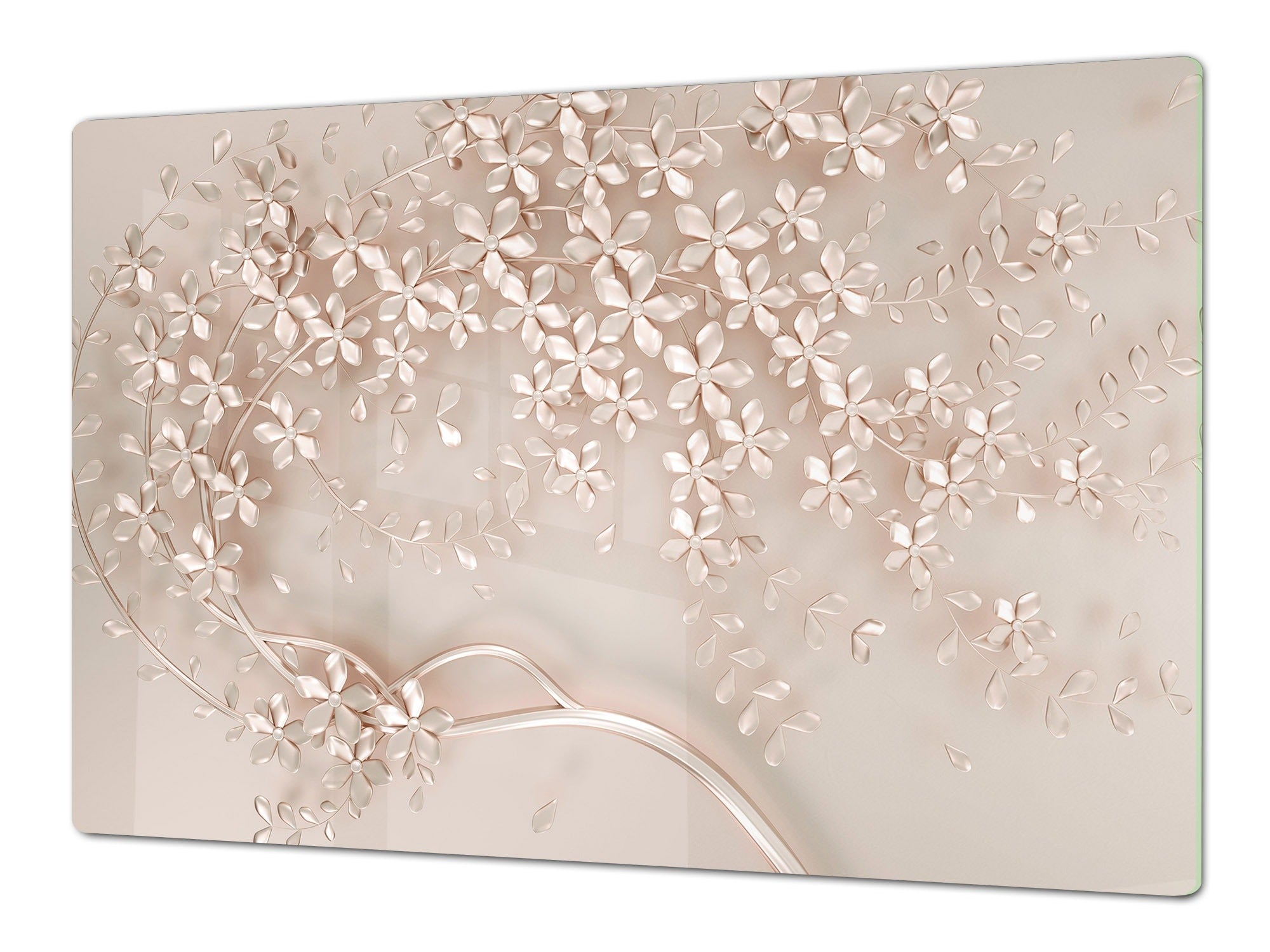 UNIQUE Tempered GLASS Kitchen Board – Impact & Scratch Resistant Cooktop cover – SINGLE: 80 x 52 cm; DOUBLE: 40 x 52 cm; DD39 Colourful Variety Series: Beige decorative tree