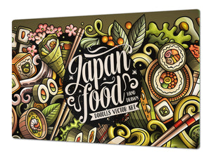 Enorm Küchenbrett aus Hartglas und Induktionskochplattenabdeckung; Food series DD16: Japan food
