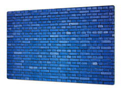 GIGANTIC CUTTING BOARD and Cooktop Cover - Glass Kitchen Board DD35 Textures and tiles 1 Series: Blue brick background
