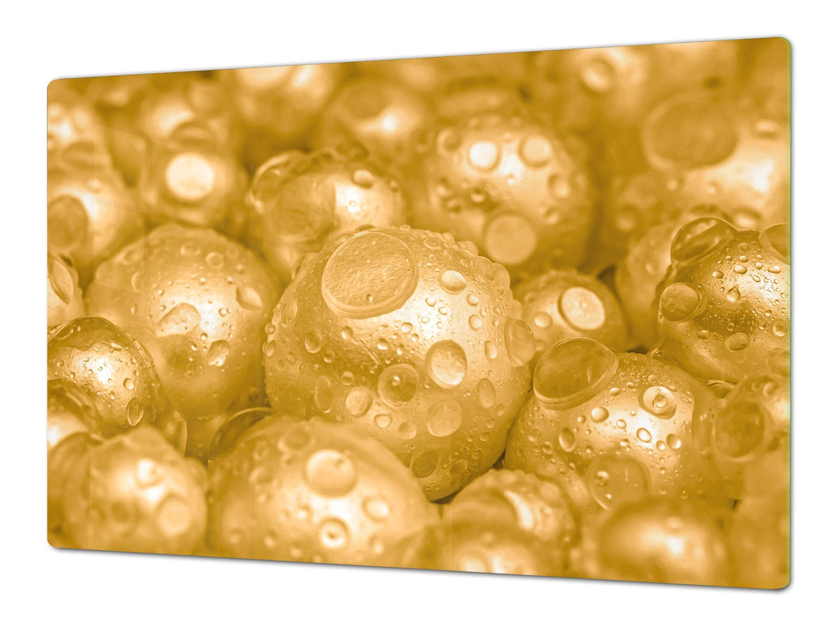 UNIQUE Tempered GLASS Kitchen Board – Impact & Scratch Resistant Cooktop cover – SINGLE: 80 x 52 cm; DOUBLE: 40 x 52 cm; DD39 Colourful Variety Series: Golden pearls