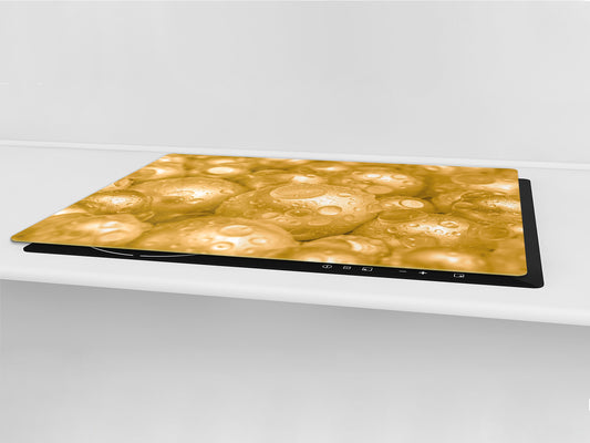 UNIQUE Tempered GLASS Kitchen Board – Impact & Scratch Resistant Cooktop cover – SINGLE: 80 x 52 cm; DOUBLE: 40 x 52 cm; DD39 Colourful Variety Series: Golden pearls