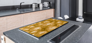 UNIQUE Tempered GLASS Kitchen Board – Impact & Scratch Resistant Cooktop cover – SINGLE: 80 x 52 cm; DOUBLE: 40 x 52 cm; DD39 Colourful Variety Series: Golden pearls