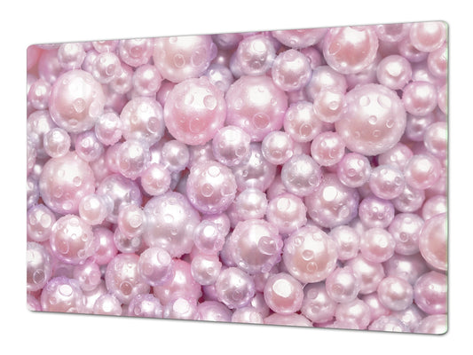 UNIQUE Tempered GLASS Kitchen Board – Impact & Scratch Resistant Cooktop cover – SINGLE: 80 x 52 cm; DOUBLE: 40 x 52 cm; DD39 Colourful Variety Series: Pink pearls