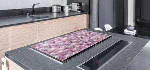 UNIQUE Tempered GLASS Kitchen Board – Impact & Scratch Resistant Cooktop cover – SINGLE: 80 x 52 cm; DOUBLE: 40 x 52 cm; DD39 Colourful Variety Series: Pink pearls