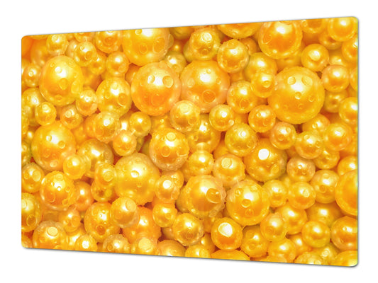 UNIQUE Tempered GLASS Kitchen Board – Impact & Scratch Resistant Cooktop cover – SINGLE: 80 x 52 cm; DOUBLE: 40 x 52 cm; DD39 Colourful Variety Series: Shiny yellow surface