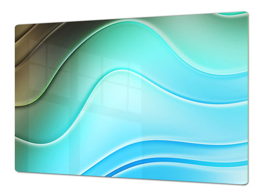 UNIQUE Tempered GLASS Kitchen Board – Impact & Scratch Resistant Cooktop cover – SINGLE: 80 x 52 cm; DOUBLE: 40 x 52 cm; DD39 Colourful Variety Series: Colourful wavy pattern