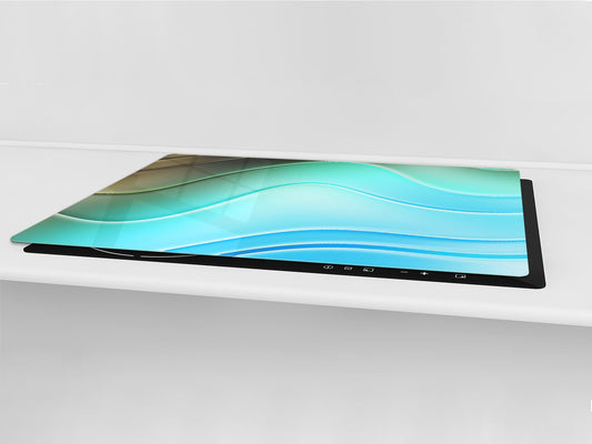 UNIQUE Tempered GLASS Kitchen Board – Impact & Scratch Resistant Cooktop cover – SINGLE: 80 x 52 cm; DOUBLE: 40 x 52 cm; DD39 Colourful Variety Series: Colourful wavy pattern