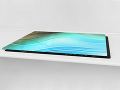 UNIQUE Tempered GLASS Kitchen Board – Impact & Scratch Resistant Cooktop cover – SINGLE: 80 x 52 cm; DOUBLE: 40 x 52 cm; DD39 Colourful Variety Series: Colourful wavy pattern