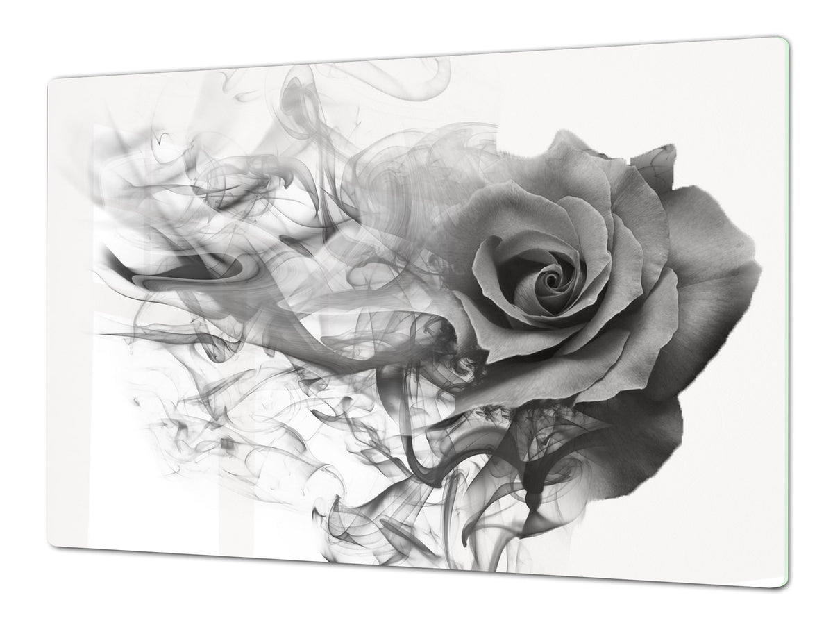 Cubierta de placa de inducción - Tabla para cortar vidrio - Serie de flores DD06B Rosa gris