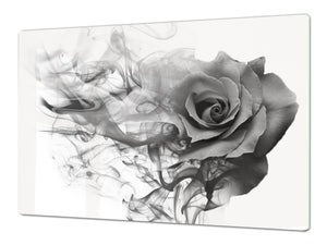 Enorm Schneidbrett aus Hartglas und schützende Arbeitsoberfläche; Flower series DD06B: Gray rose