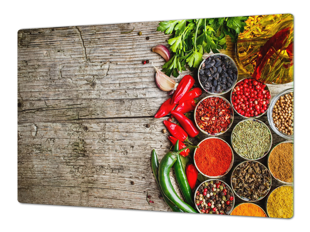 Schneidbrett aus Hartglas und schützende Arbeitsoberfläche – Schneideplatten: Sehr groß Küchenbrett aus Hartglas und Kochplattenabdeckung; spice series DD03B: Asian spices 5