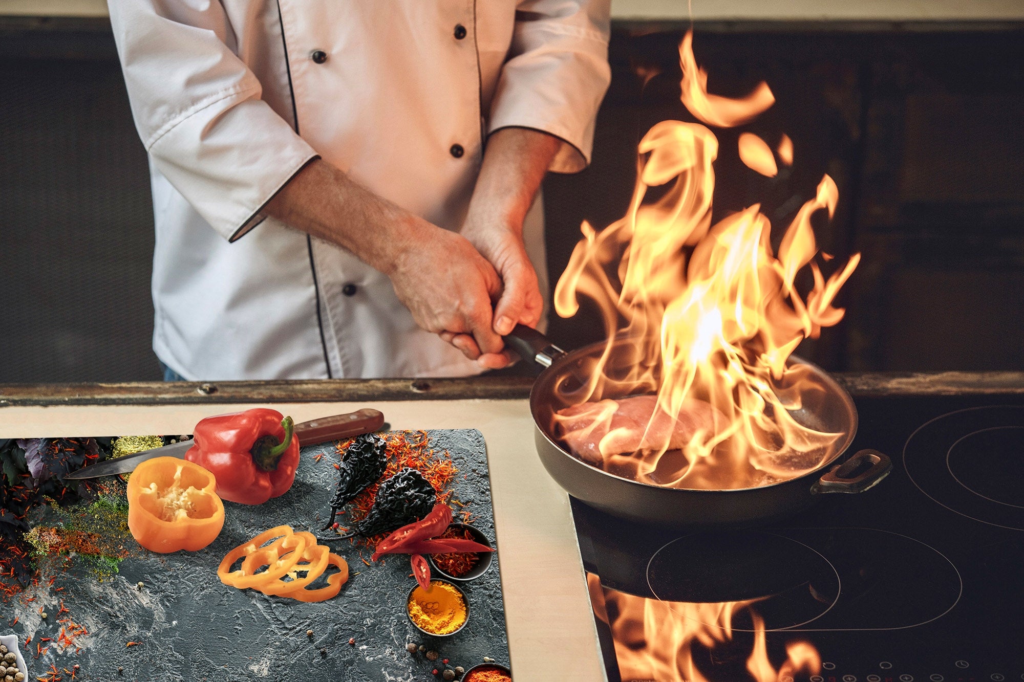 Schneidbrett aus Hartglas und schützende Arbeitsoberfläche – Schneideplatten: Sehr groß Küchenbrett aus Hartglas und Kochplattenabdeckung; spice series DD03B: Asian spices 6