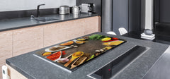 Schneidbrett aus Hartglas und schützende Arbeitsoberfläche – Schneideplatten: Sehr groß Küchenbrett aus Hartglas und Kochplattenabdeckung; spice series DD03B: Colorful spices 1