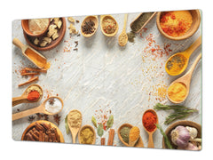 Schneidbrett aus Hartglas und schützende Arbeitsoberfläche – Schneideplatten: Sehr groß Küchenbrett aus Hartglas und Kochplattenabdeckung; spice series DD03B: Colorful spices 2