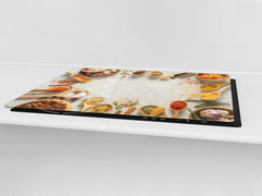 Schneidbrett aus Hartglas und schützende Arbeitsoberfläche – Schneideplatten: Sehr groß Küchenbrett aus Hartglas und Kochplattenabdeckung; spice series DD03B: Colorful spices 2