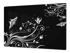 ENORMOUS  Tempered GLASS Chopping Board - Flower series DD06A White butterfly