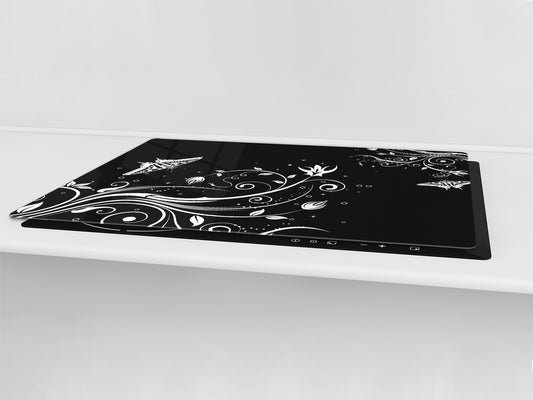 ENORMOUS  Tempered GLASS Chopping Board - Flower series DD06A White butterfly