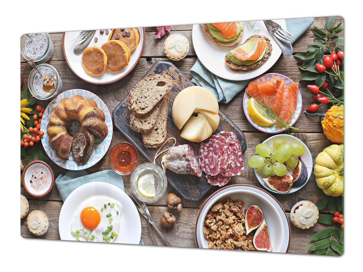 BIG KITCHEN BOARD & Induction Cooktop Cover – Glass Pastry Board - Food series DD16 Breakfast 4