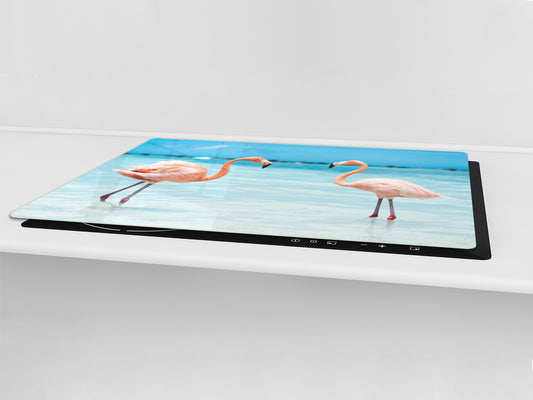 Gigantic Worktop saver and Pastry Board - Tempered GLASS Cutting Board Animals series DD01 Flamingos