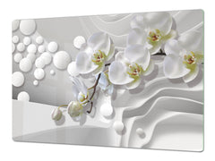Induction Cooktop Cover – Glass Cutting Board- Flower series DD06B White orchid 1