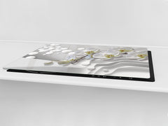 Induction Cooktop Cover – Glass Cutting Board- Flower series DD06B White orchid 1