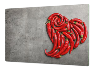 Enorm Küchenbrett aus Hartglas und Induktionskochplattenabdeckung; Fruit and Vegetables series DD02:  I love the peppers