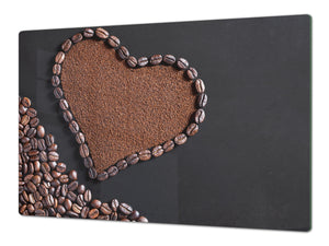 Sehr groß Küchenbrett aus Hartglas und Induktionskochplattenabdeckung; Coffee series DD07: Heart from coffee