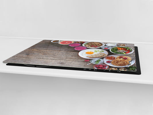 BIG KITCHEN BOARD & Induction Cooktop Cover – Glass Pastry Board - Food series DD16 Colorful breakfast