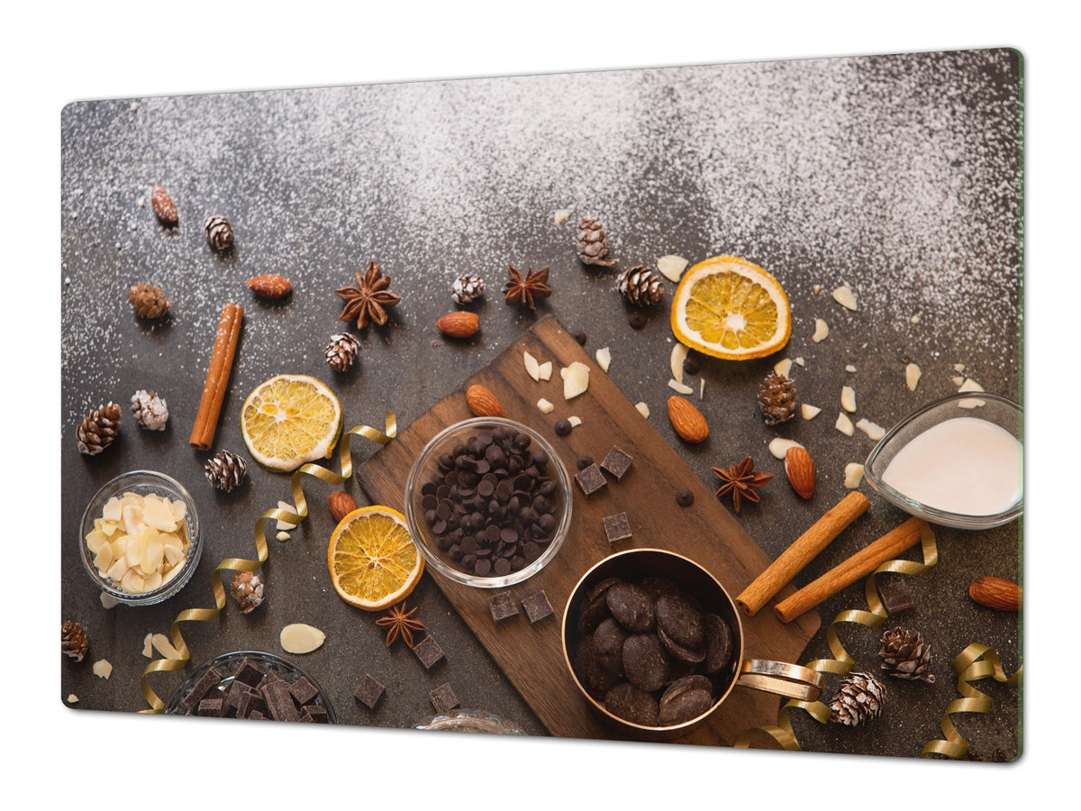 Tempered GLASS Cutting Board - Glass Kitchen Board; Cakes and Sweets Serie DD13 Sweets 2