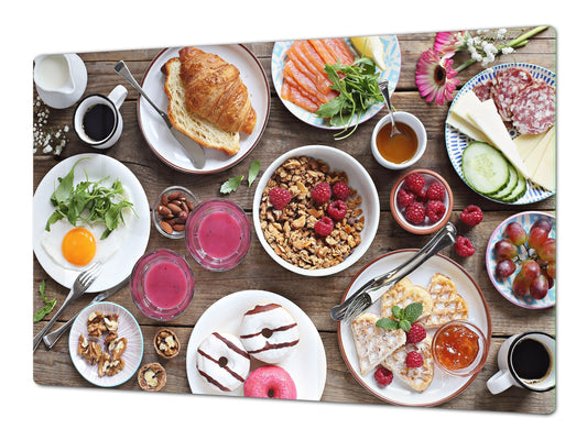 BIG KITCHEN BOARD & Induction Cooktop Cover – Glass Pastry Board - Food series DD16 Breakfast 8