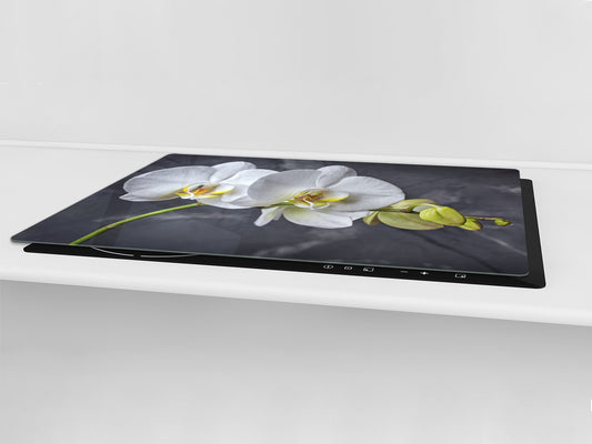 Induction Cooktop Cover – Glass Cutting Board- Flower series DD06B White orchid 3