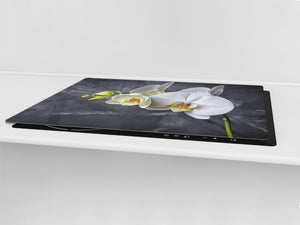 Cubierta de placa de inducción - Tabla para cortar vidrio - Serie de flores DD06B Orquidea Blanca 2
