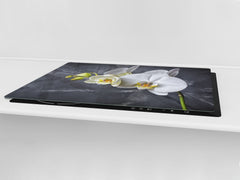 Induction Cooktop Cover – Glass Cutting Board- Flower series DD06B White orchid 2