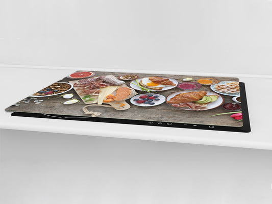 BIG KITCHEN BOARD & Induction Cooktop Cover – Glass Pastry Board - Food series DD16 Breakfast 6