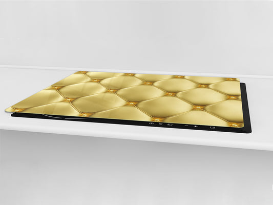 HUGE TEMPERED GLASS COOKTOP COVER – Glass Cutting Board and Worktop Saver – SINGLE: 80 x 52 cm (31,5” x 20,47”); DOUBLE: 40 x 52 cm (15,75” x 20,47”); DD40 Decorative Surfaces Series: Golden leather upholstery 1
