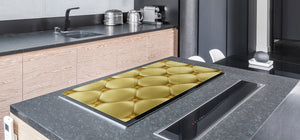 HUGE TEMPERED GLASS COOKTOP COVER – Glass Cutting Board and Worktop Saver – SINGLE: 80 x 52 cm (31,5” x 20,47”); DOUBLE: 40 x 52 cm (15,75” x 20,47”); DD40 Decorative Surfaces Series: Golden leather upholstery 1