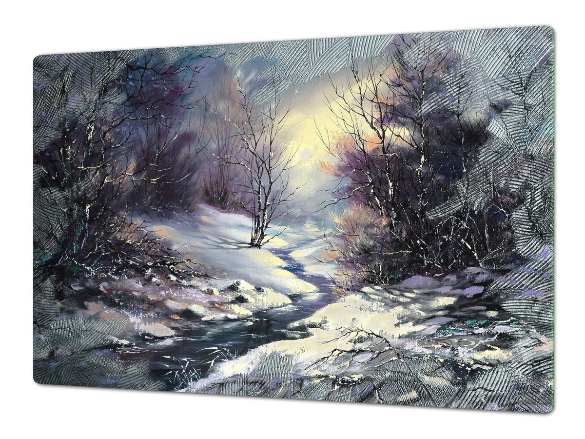 GIGANTIC CUTTING BOARD and Cooktop Cover- Image Series DD05A Winter landscape