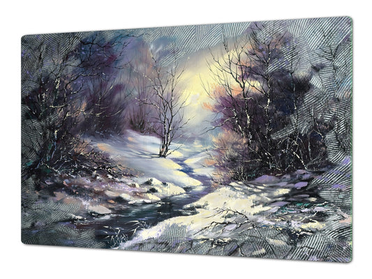 GIGANTIC CUTTING BOARD and Cooktop Cover- Image Series DD05A Winter landscape