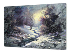 GIGANTIC CUTTING BOARD and Cooktop Cover- Image Series DD05A Winter landscape