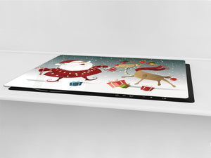 Riesig Schneidbrett aus Hartglas und schützende Arbeitsoberfläche; DD30 Weihnachtsserie: Weihnachtsmann mit Rudolf
