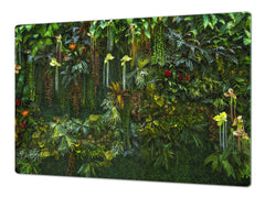 HUGE Cutting Board – Worktop saver and Pastry Board – Glass Kitchen Board DD37 Vintage leaves and patterns Series: Rich green fern