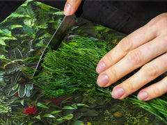 HUGE Cutting Board – Worktop saver and Pastry Board – Glass Kitchen Board DD37 Vintage leaves and patterns Series: Rich green fern